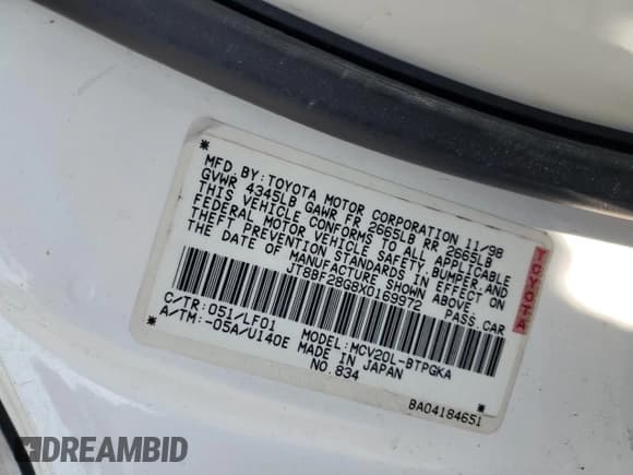 ✅ 1999 Lexus ES 300 • VIN: JT8BF28G8X0169972 • Lot: 80220425. Listed on Copart with 238,117 mi. Free auction sales archive from the USA and detailed vehicle history report at DreamBid. Image 12.