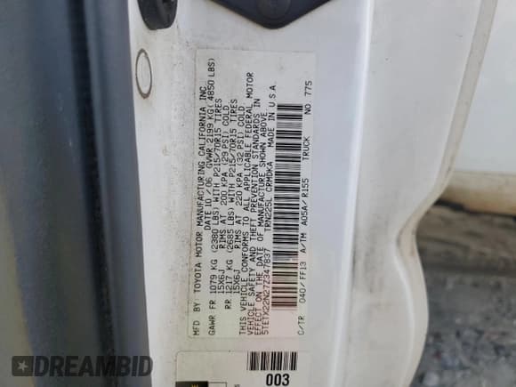 ✅ 2007 Toyota Tacoma • VIN: 5TETX22N27Z347837 • Лот: 92101155. Опубликован ранее на Copart с пробегом 263 735 миль. Бесплатный доступ к архиву аукционных продаж из США и подробный отчёт об истории автомобиля на DreamBid. Изображение 13.