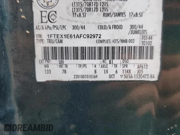 ✅ 2010 Ford F-150 SVT Raptor • VIN: 1FTEX1E61AFC92972 • Лот: 71589785. Опубликован ранее на Copart с пробегом 231 053 миль. Бесплатный доступ к архиву аукционных продаж из США и подробный отчёт об истории автомобиля на DreamBid. Изображение 12.