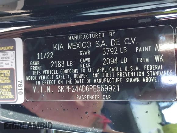 ✅ 2023 Kia Forte LXS • VIN: 3KPF24AD6PE569921 • Lot: 43417645. Wystawiony na IAAI z przebiegiem 34 338 mil. Bezpłatny archiwum sprzedaży aukcyjnych z USA i szczegółowy raport historii pojazdu na DreamBid. Zdjęcie 9.