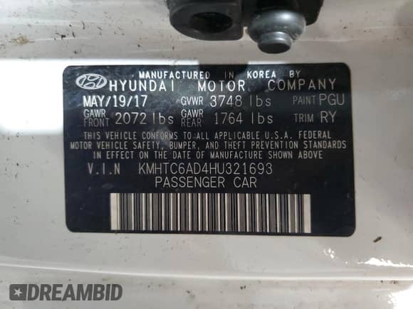 2017 Hyundai Veloster с VIN KMHTC6AD4HU321693, выставлен на аукционе Copart как лот 67201984 с пробегом 56 983 миль миль и Списание • Salvage title. История ставок и продаж доступна на DreamBid. Изображение 12.