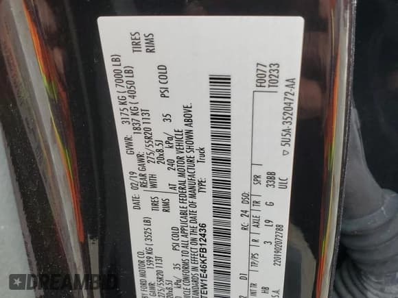 ✅ 2019 Ford F-150 Lariat • VIN: 1FTEW1E46KFB12436 • Lot: 82303195. Listed on Copart with 49,890 mi. Free auction sales archive from the USA and detailed vehicle history report at DreamBid. Image 12.