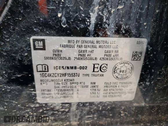 2017 Chevrolet Silverado 3500HD LT with VIN 1GC4KZCY2HF155370, listed as a Copart auction lot 68136874 with 373,839 mi miles and Salvage title. Bid and sale history available at DreamBid. Image 12.