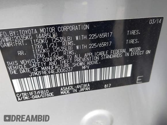 ✅ 2014 Toyota RAV4 LE • VIN: JTMZFREV4EJ006237 • Lot: 43508530. Listed on IAAI with 117,593 mi. Free auction sales archive from the USA and detailed vehicle history report at DreamBid. Image 9.