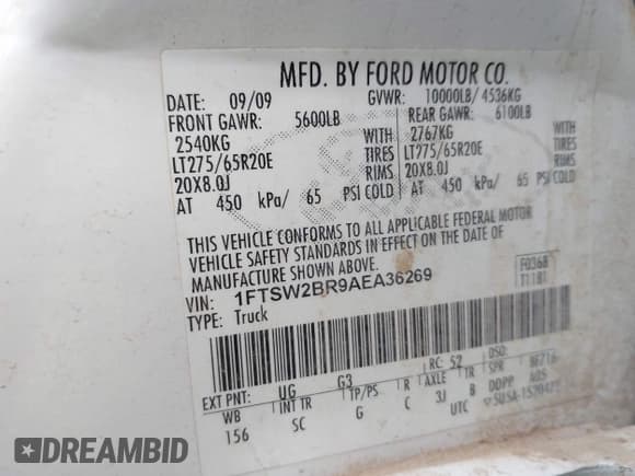 ✅ 2010 Ford F-250 XL • VIN: 1FTSW2BR9AEA36269 • Lot: 42181548. Listed on IAAI with 236,876 mi. Free auction sales archive from the USA and detailed vehicle history report at DreamBid. Image 9.