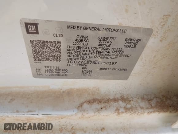 ✅ 2020 Chevrolet Silverado 2500HD Work Truck • VIN: 1GC2YLE76LF208197 • Lot: 43465596. Listed on IAAI with 140,973 mi. Free auction sales archive from the USA and detailed vehicle history report at DreamBid. Image 8.