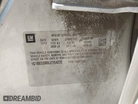 ✅ 2018 Chevrolet Cruze LT • VIN: 1G1BE5SMXJ7154272 • Lot: 43288169. Listed on IAAI with 109,393 mi. Free auction sales archive from the USA and detailed vehicle history report at DreamBid. Image 9.