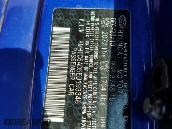 ✅ 2014 Hyundai Veloster • VIN: KMHTC6AD5EU193346 • Lot: 77938744. Wystawiony na Copart z przebiegiem Nie podano. Bezpłatny archiwum sprzedaży aukcyjnych z USA i szczegółowy raport historii pojazdu na DreamBid. Zdjęcie 14.