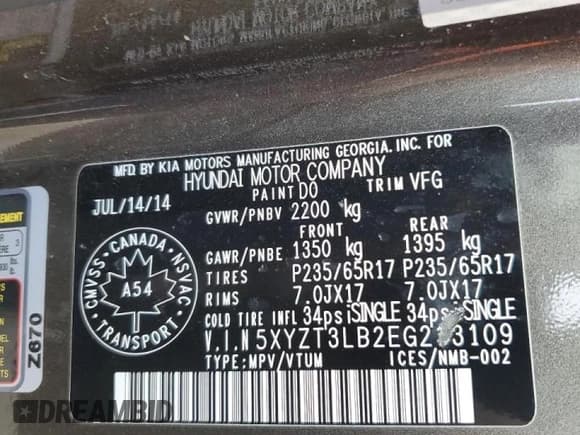 ✅ 2014 Hyundai Santa Fe • VIN: 5XYZT3LB2EG213109 • Лот: 89738755. Опубликован ранее на Copart с пробегом 172 586 миль. Бесплатный доступ к архиву аукционных продаж из США и подробный отчёт об истории автомобиля на DreamBid. Изображение 14.