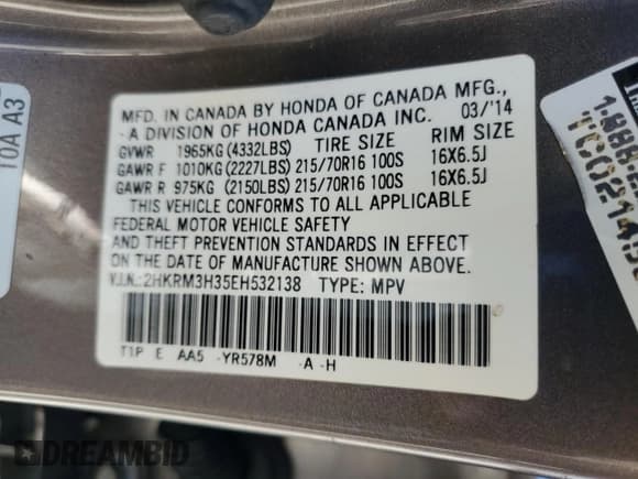 ✅ 2014 Honda CR-V LX • VIN: 2HKRM3H35EH532138 • Lot: 92055205. Wystawiony na Copart z przebiegiem 249 869 mil. Bezpłatny archiwum sprzedaży aukcyjnych z USA i szczegółowy raport historii pojazdu na DreamBid. Zdjęcie 13.