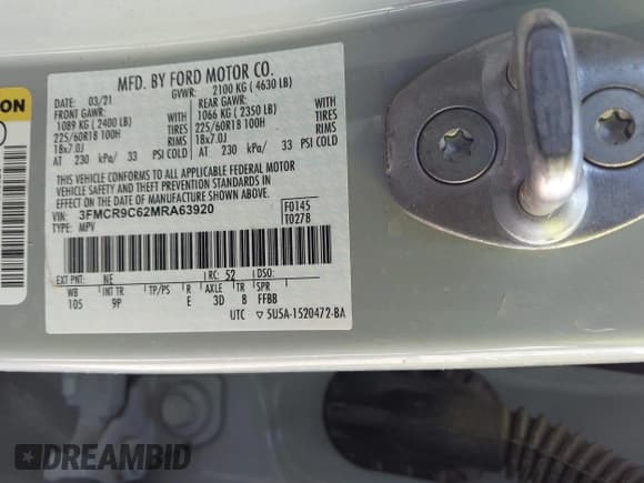 ✅ 2021 Ford Bronco Sport Outer Banks • VIN: 3FMCR9C62MRA63920 • Lot: 43494722. Listed on IAAI with 64,779 mi. Free auction sales archive from the USA and detailed vehicle history report at DreamBid. Image 9.