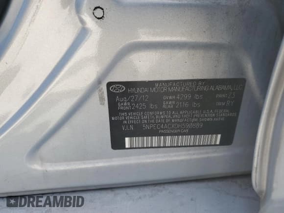 ✅ 2013 Hyundai Sonata SE • VIN: 5NPEC4ACXDH590889 • Lot: 69507154. Listed on Copart with 137,669 mi. Free auction sales archive from the USA and detailed vehicle history report at DreamBid. Image 12.