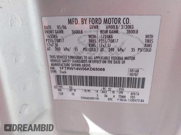 ✅ 2006 Ford F-150 XLT • VIN: 1FTRW14W56KD65068 • Lot: 42481061. Listed on IAAI with 229,522 mi. Free auction sales archive from the USA and detailed vehicle history report at DreamBid. Image 9.