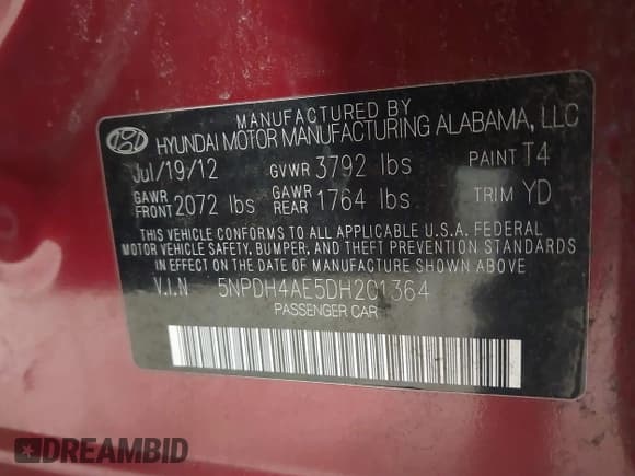 ✅ 2013 Hyundai Elantra GLS • VIN: 5NPDH4AE5DH201364 • Лот: 43475044. Опубликован ранее на IAAI с пробегом 97 426 миль. Бесплатный доступ к архиву аукционных продаж из США и подробный отчёт об истории автомобиля на DreamBid. Изображение 9.