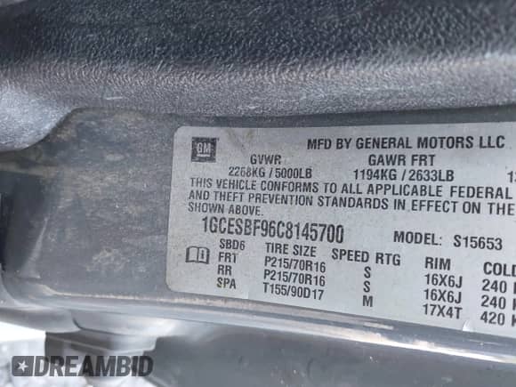 2012 Chevrolet Colorado Work Truck with VIN 1GCESBF96C8145700, listed as a IAAI auction lot 42477869 with 86,923 mi miles and . Bid and sale history available at DreamBid. Image 9.
