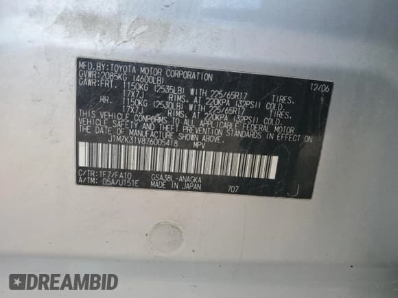 ✅ 2007 Toyota RAV4 Limited • VIN: JTMZK31V876005418 • Lot: 90654875. Listed on Copart with 215,636 mi. Free auction sales archive from the USA and detailed vehicle history report at DreamBid. Image 13.