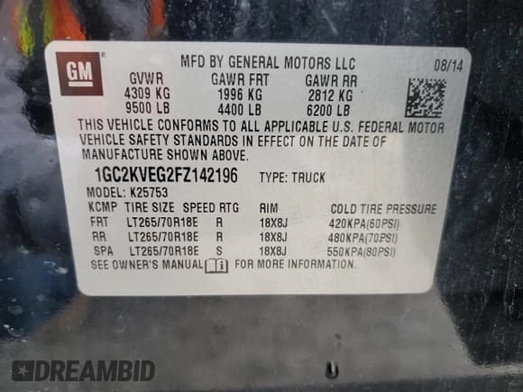 ✅ 2015 Chevrolet Silverado 2500HD LT • VIN: 1GC2KVEG2FZ142196 • Лот: 91916665. Опубликован ранее на Copart с пробегом 184 784 миль. Бесплатный доступ к архиву аукционных продаж из США и подробный отчёт об истории автомобиля на DreamBid. Изображение 12.