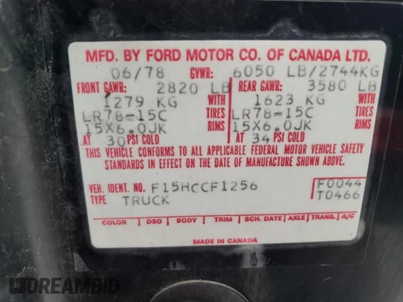 ✅ 1978 Ford F-150 • VIN: F15HCCF1256 • Lot: 45243915. Listed on Copart with 90,974 mi. Free auction sales archive from the USA and detailed vehicle history report at DreamBid. Image 12.