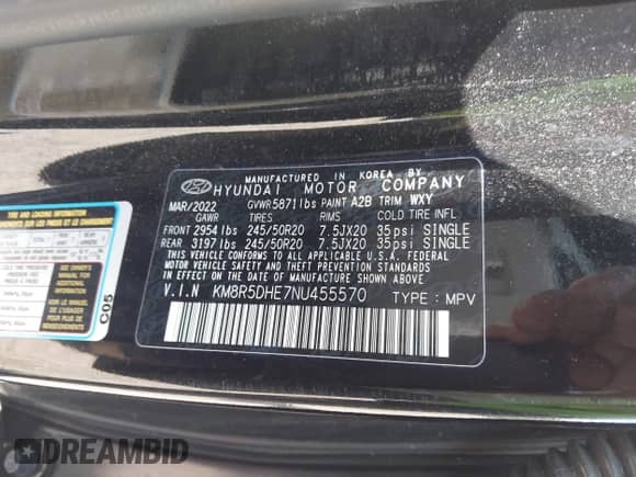 2022 Hyundai Palisade Limited с VIN KM8R5DHE7NU455570, выставлен на аукционе IAAI как лот 43164348 с пробегом 58 301 миль миль и . История ставок и продаж доступна на DreamBid. Изображение 9.