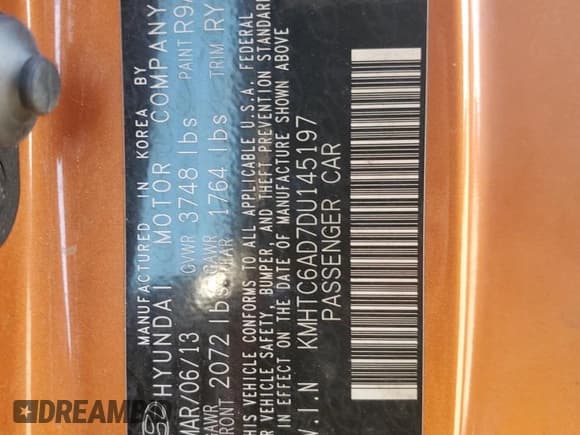 ✅ 2013 Hyundai Veloster w/Black Int • VIN: KMHTC6AD7DU145197 • Lot: 84288934. Wystawiony na Copart z przebiegiem 145 842 mil. Bezpłatny archiwum sprzedaży aukcyjnych z USA i szczegółowy raport historii pojazdu na DreamBid. Zdjęcie 15.