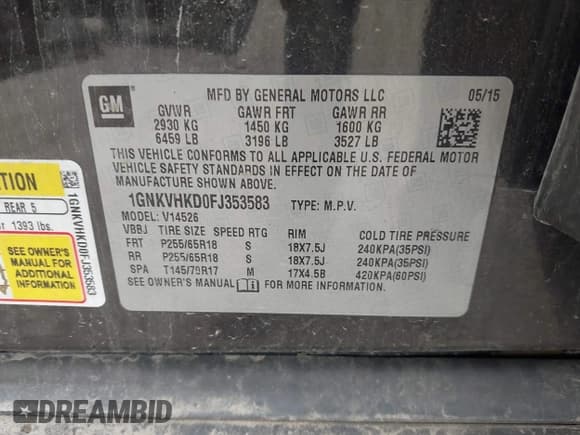 ✅ 2015 Chevrolet Traverse LT • VIN: 1GNKVHKD0FJ353583 • Lot: 42377329. Listed on IAAI with Not provided. Free auction sales archive from the USA and detailed vehicle history report at DreamBid. Image 9.