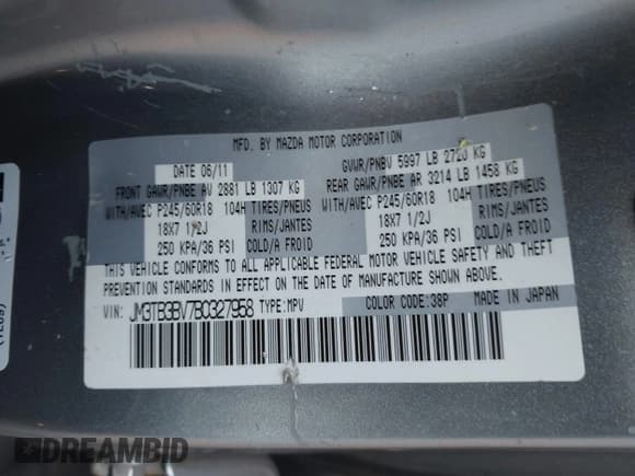 ✅ 2011 Mazda CX-9 Sport • VIN: JM3TB3BV7B0327958 • Lot: 43558887. Wystawiony na IAAI z przebiegiem 198 883 mil. Bezpłatny archiwum sprzedaży aukcyjnych z USA i szczegółowy raport historii pojazdu na DreamBid. Zdjęcie 9.