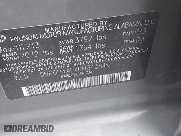 ✅ 2013 Hyundai Elantra GLS • VIN: 5NPDH4AEXDH342849 • Lot: 43671055. Listed on IAAI with Not provided. Free auction sales archive from the USA and detailed vehicle history report at DreamBid. Image 9.