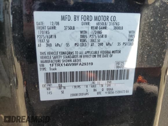 ✅ 2009 Ford F-150 STX • VIN: 1FTRX14W99FA29319 • Lot: 81310685. Wystawiony na Copart z przebiegiem 175 451 mil. Bezpłatny archiwum sprzedaży aukcyjnych z USA i szczegółowy raport historii pojazdu na DreamBid. Zdjęcie 12.