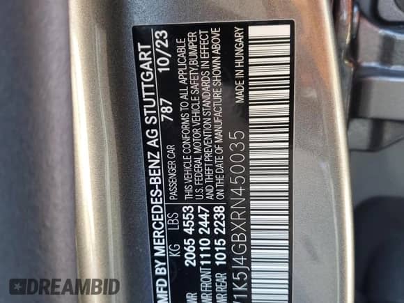 2024 Mercedes-Benz CLA 250 с VIN W1K5J4GBXRN450035, выставлен на аукционе Copart как лот 87668485 с пробегом 10 123 миль миль и Списание • Salvage title. История ставок и продаж доступна на DreamBid. Изображение 14.