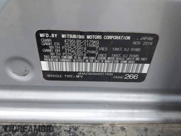 2017 Mitsubishi Outlander ES с VIN JA4AZ2A35HZ017490, выставлен на аукционе IAAI как лот 43471328 с пробегом 127 699 миль миль и . История ставок и продаж доступна на DreamBid. Изображение 9.