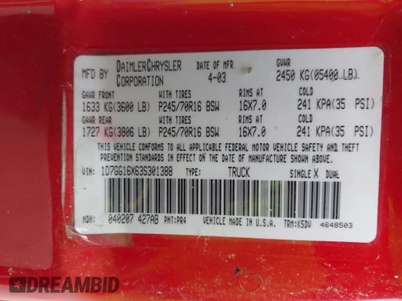 ✅ 2003 Dodge Dakota • VIN: 1D7GG16X63S301388 • Lot: 43733364. Listed on IAAI with 108,570 mi. Free auction sales archive from the USA and detailed vehicle history report at DreamBid. Image 9.