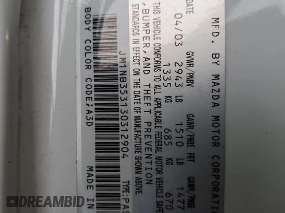 ✅ 2003 Mazda MX-5 Miata Cloth • VIN: JM1NB353130312904 • Lot: 64829985. Wystawiony na Copart z przebiegiem 168 733 mil. Bezpłatny archiwum sprzedaży aukcyjnych z USA i szczegółowy raport historii pojazdu na DreamBid. Zdjęcie 13.