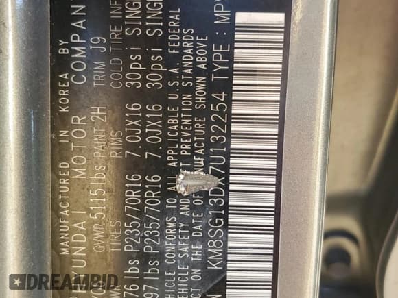 ✅ 2007 Hyundai Santa Fe GLS • VIN: KM8SG13DX7U132254 • Lot: 73983614. Listed on Copart with 132,154 mi. Free auction sales archive from the USA and detailed vehicle history report at DreamBid. Image 14.