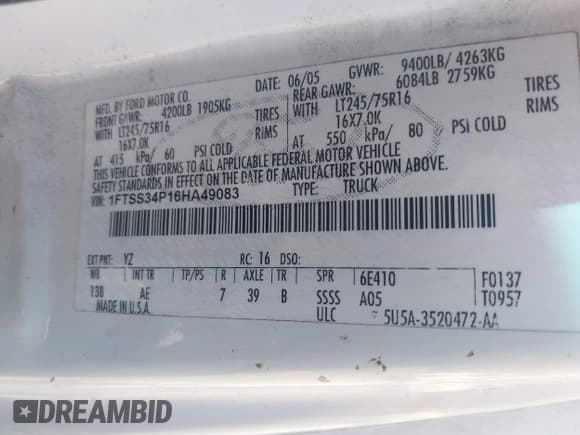 ✅ 2006 Ford Econoline Cargo Recreational • VIN: 1FTSS34P16HA49083 • Lot: 41502441. Listed on IAAI with 347,818 mi. Free auction sales archive from the USA and detailed vehicle history report at DreamBid. Image 9.