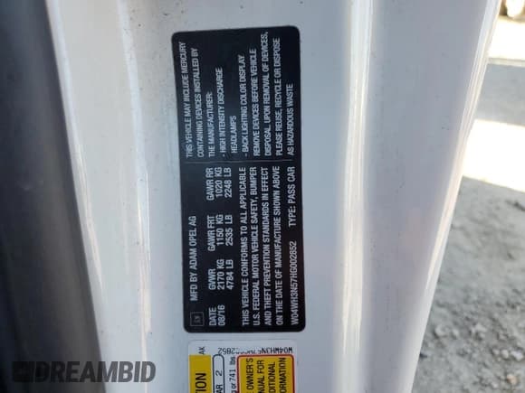 ✅ 2017 Buick Cascada Premium • VIN: W04WH3N57HG002852 • Lot: 43760945. Listed on Copart with 78,645 mi. Free auction sales archive from the USA and detailed vehicle history report at DreamBid. Image 12.