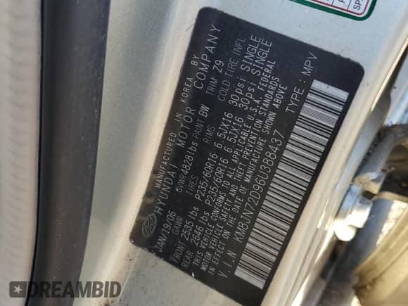 2006 Hyundai Tucson GLS z VIN KM8JN72D96U388437, wystawiony jako Copart lot #79754114 z przebiegiem 67 339 mil mil oraz Czysty tytuł • Clean title. Historia ofert i sprzedaży dostępna na DreamBid. Obrazek 13.