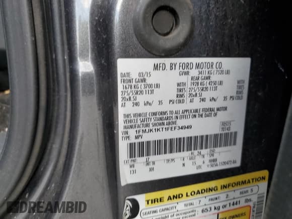 ✅ 2015 Ford Expedition Max Limited • VIN: 1FMJK1KT1FEF34949 • Lot: 42339595. Wystawiony na Copart z przebiegiem 175 738 mil. Bezpłatny archiwum sprzedaży aukcyjnych z USA i szczegółowy raport historii pojazdu na DreamBid. Zdjęcie 15.