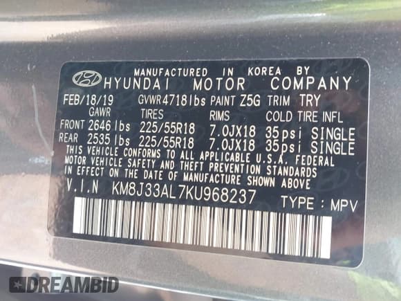 ✅ 2019 Hyundai Tucson SEL • VIN: KM8J33AL7KU968237 • Лот: 43309138. Опубликован ранее на IAAI с пробегом 59 739 миль. Бесплатный доступ к архиву аукционных продаж из США и подробный отчёт об истории автомобиля на DreamBid. Изображение 9.