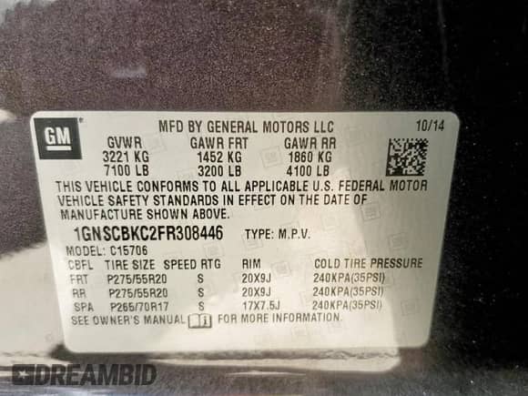 2015 Chevrolet Tahoe LT с VIN 1GNSCBKC2FR308446, выставлен на аукционе Copart как лот 69120375 с пробегом 169 986 миль миль и Списание • Salvage title. История ставок и продаж доступна на DreamBid. Изображение 14.