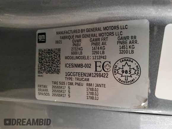 2021 Chevrolet Colorado 4WD ZR2 с VIN 1GCGTEEN1M1298422, выставлен на аукционе Copart как лот 81195755 с пробегом 51 742 миль миль и Списание • Salvage title. История ставок и продаж доступна на DreamBid. Изображение 12.