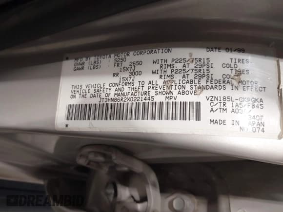 ✅ 1999 Toyota 4Runner SR5 • VIN: JT3HN86R2X0221445 • Лот: 42372997. Опубликован ранее на IAAI с пробегом 274 814 миль. Бесплатный доступ к архиву аукционных продаж из США и подробный отчёт об истории автомобиля на DreamBid. Изображение 9.