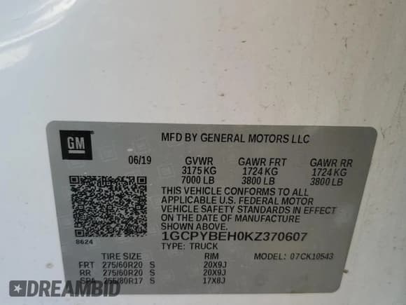 ✅ 2019 Chevrolet Silverado 1500 Custom • VIN: 1GCPYBEH0KZ370607 • Lot: 46802605. Wystawiony na Copart z przebiegiem 112 881 mil. Bezpłatny archiwum sprzedaży aukcyjnych z USA i szczegółowy raport historii pojazdu na DreamBid. Zdjęcie 13.