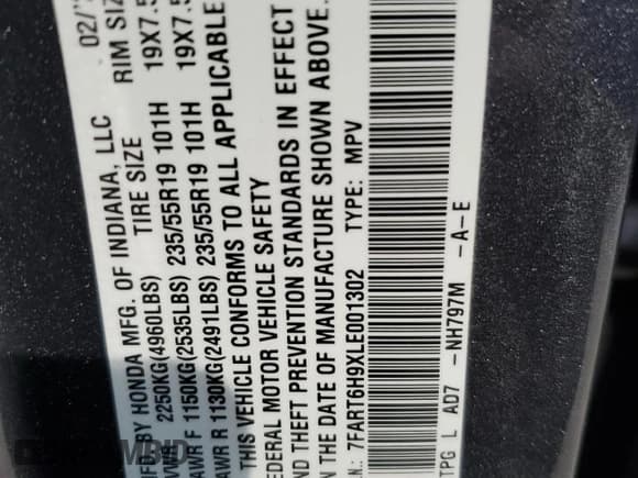 ✅ 2020 Honda CR-V Touring • VIN: 7FART6H9XLE001302 • Lot: 80612515. Listed on Copart with 66,039 mi. Free auction sales archive from the USA and detailed vehicle history report at DreamBid. Image 13.