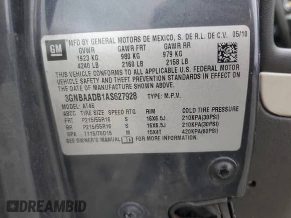 2010 Chevrolet HHR LS с VIN 3GNBAADB1AS627928, выставлен на аукционе Copart как лот 73456624 с пробегом 162 327 миль миль и Списание • Salvage title. История ставок и продаж доступна на DreamBid. Изображение 14.