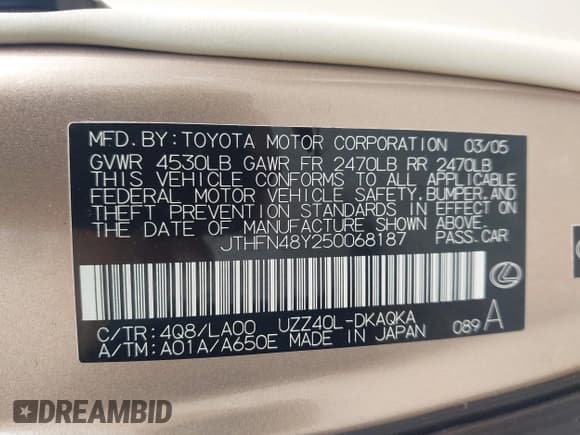 ✅ 2005 Lexus SC 430 • VIN: JTHFN48Y250068187 • Lot: 42473414. Wystawiony na IAAI z przebiegiem 74 682 mil. Bezpłatny archiwum sprzedaży aukcyjnych z USA i szczegółowy raport historii pojazdu na DreamBid. Zdjęcie 9.