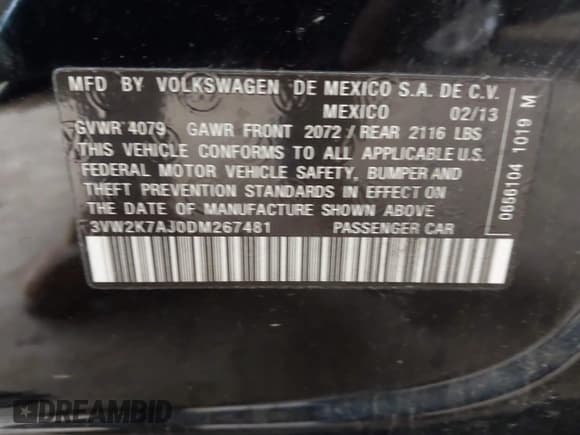 ✅ 2013 Volkswagen Jetta S • VIN: 3VW2K7AJ0DM267481 • Lot: 42590997. Wystawiony na IAAI z przebiegiem 166 729 mil. Bezpłatny archiwum sprzedaży aukcyjnych z USA i szczegółowy raport historii pojazdu na DreamBid. Zdjęcie 9.