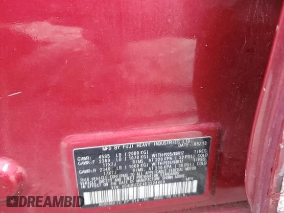 ✅ 2014 Subaru Outback Premium • VIN: 4S4BRCDC4E3224409 • Lot: 82386655. Listed on Copart with 186,421 mi. Free auction sales archive from the USA and detailed vehicle history report at DreamBid. Image 13.