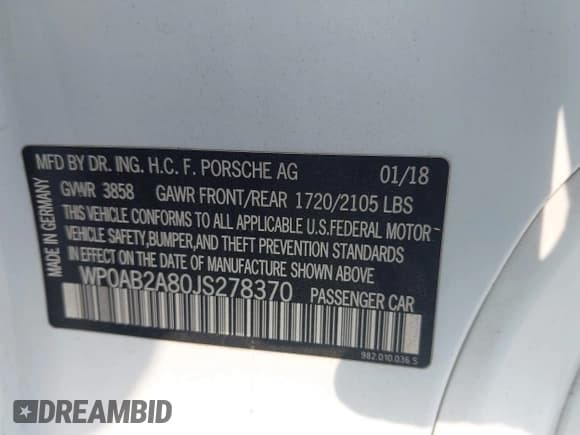 ✅ 2018 Porsche 718 Cayman S • VIN: WP0AB2A80JS278370 • Лот: 42314971. Опубликован ранее на IAAI с пробегом 73 148 миль. Бесплатный доступ к архиву аукционных продаж из США и подробный отчёт об истории автомобиля на DreamBid. Изображение 9.