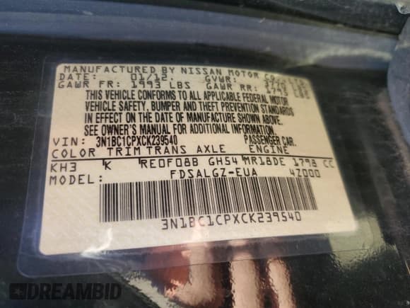 ✅ 2012 Nissan Versa SL • VIN: 3N1BC1CPXCK239540 • Lot: 85544405. Listed on Copart with 113,326 mi. Free auction sales archive from the USA and detailed vehicle history report at DreamBid. Image 13.