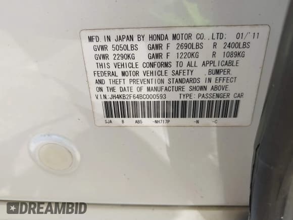 ✅ 2011 Acura RL Technology • VIN: JH4KB2F64BC000593 • Lot: 42473187. Listed on IAAI with 98,980 mi. Free auction sales archive from the USA and detailed vehicle history report at DreamBid. Image 9.